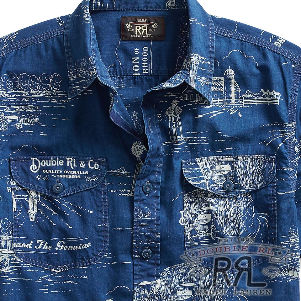 RRL／ダブルアールエル : インディゴプリントワークシャツ／Indigo Print Workshirt [日本製生地／インディゴ染／半袖